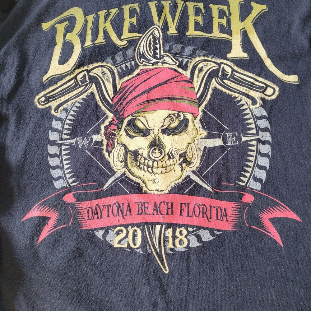 Bike Week Daytona 2018 Beach T Shirt Large Black Pirate Skull Motorcycle
